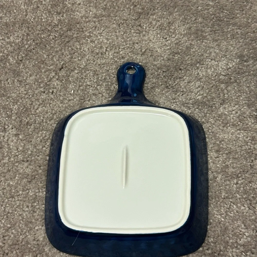 NWOT Vibrant Ceramic Square Plate with Handle blue